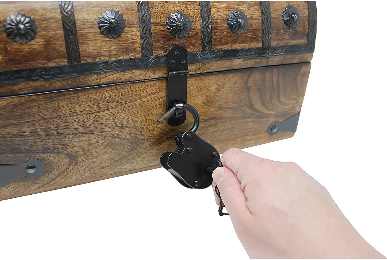 Nautical Cove Pirate Treasure Chest with Iron Lock and Skeleton Key - Storage and Decorative Box (X-Large 16 x 11 x 10.5)