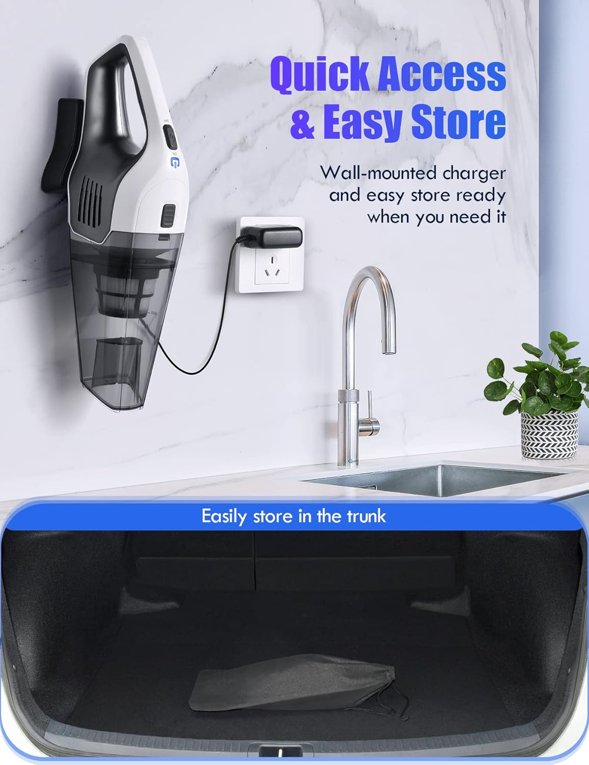 Handheld Vacuum 8000Pa, Wall-Mounted Rechargeable Powerful Hand-held Cordless Vacuum Cleaner with 30min Runtime, 3H Quick Charge Multipurpose Lightweight Hand Vacuum for Dust Carpet Stair Pet Hair