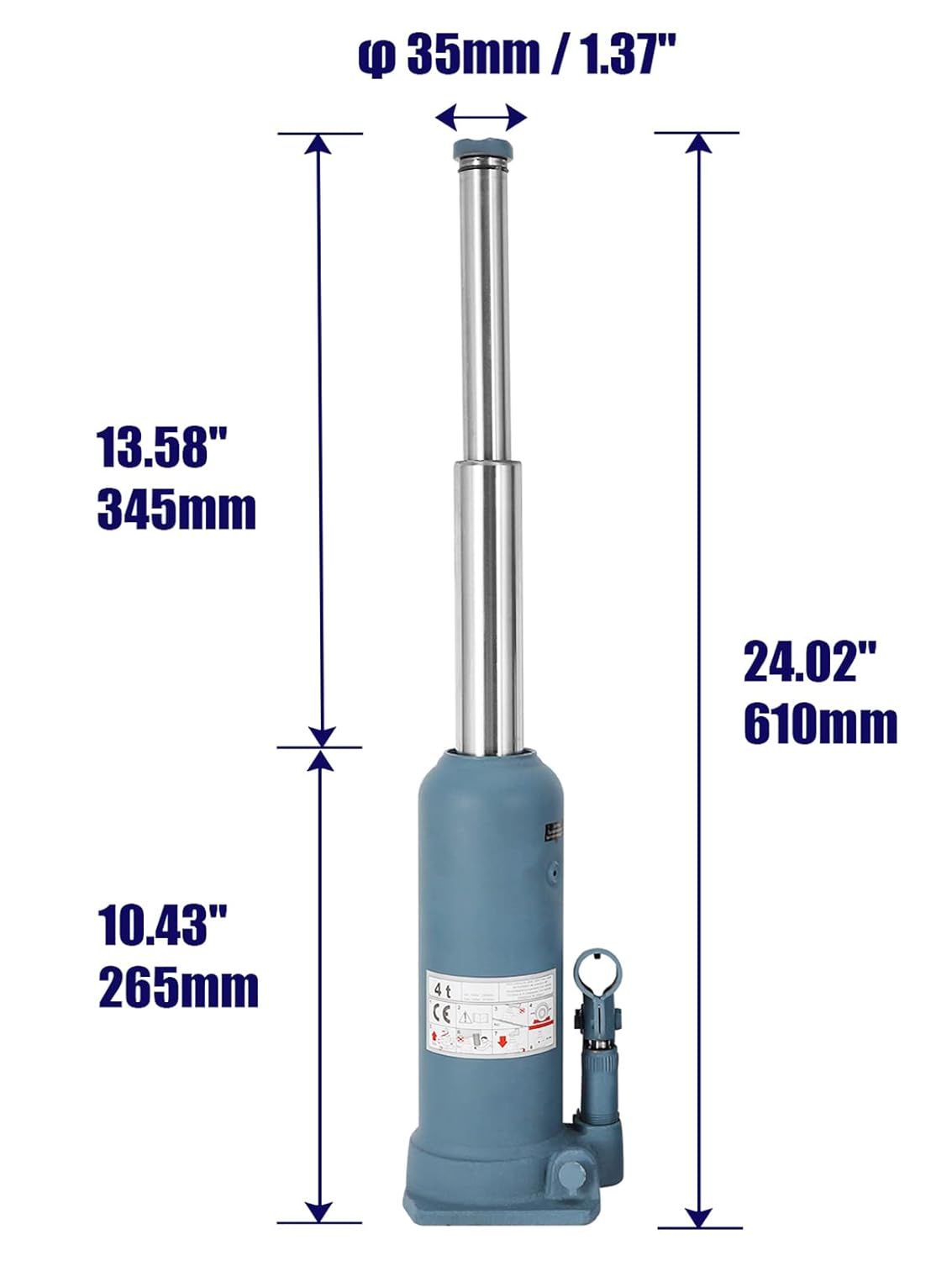 BAOSHISHAN 4 Ton Bottle Jack 10-5/8" to 24" Lifting Range High Lift Double Ram Bottle Jack Hydraulic Bottle Jack Truck Jack Jeep Jack