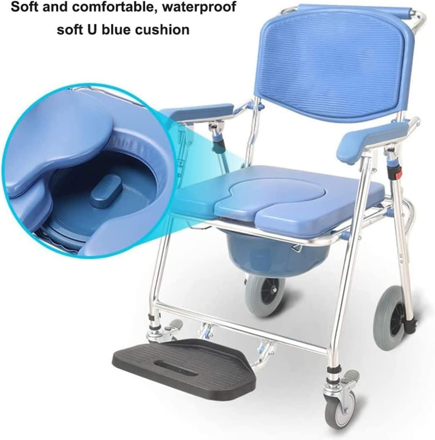 MaGiLL Toilet Wheelchair - Aluminium Shower Commode Chair with Detachable Bucket - for Elderly Seniors Disabled Pregnancy Comfort - Bedside Commode with Wheels - Wheelchair with Toilet Seat A (A)