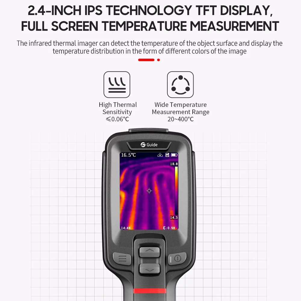 GUIDE T120 Entry-level Portable Thermal Camera 2000mAh Rechargeable Thermal Imager Non- Industrial Infrared Temperature Meter Thermographic Camera Handheld Thermal Imaging Tool 2.4-inch Larg