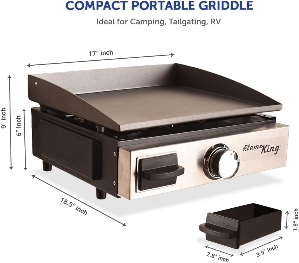 Flame King 17-inch Flat Top Griddle for Outdoor BBQ Grill, Portable Propane Gas Griddle for Camping and Tailgating, w/ Mounting Bracket