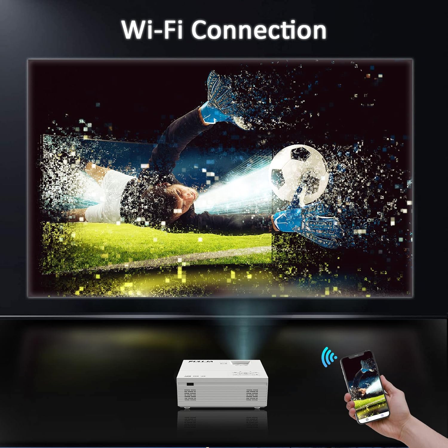 FULLJA WiFi Bluetooth HD Mini Projector - 8500 Lumen 1080P Home Theater Movie Projector,Portable Outdoor Video Projector Compatible with HDMI/TV/PS4/USB/RCA /Laptop Smartphone