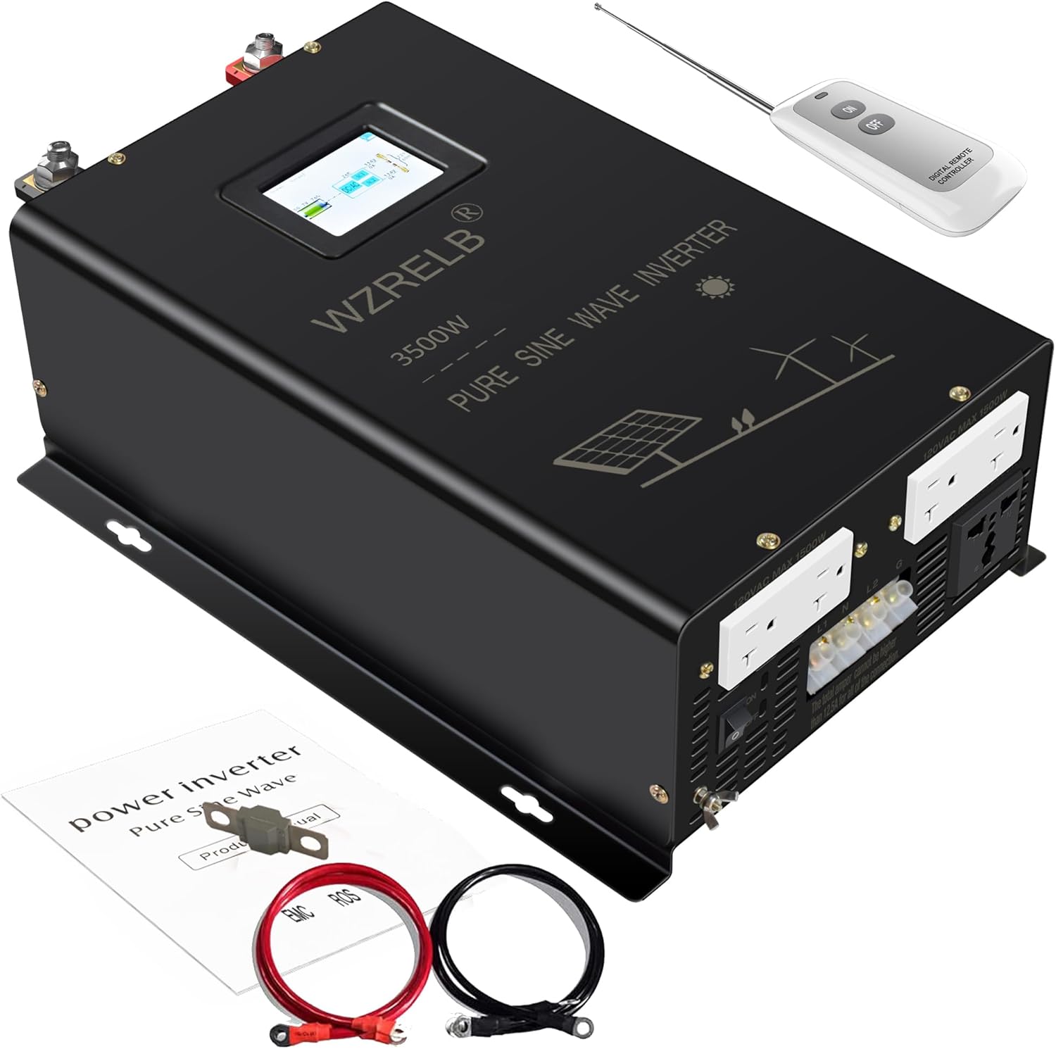 3500W 48V Pure Sine Wave Inverter,48 Volt DC to AC 120V 240V Split Phase Power Inverter,7KW Surge,5 AC Outlets,AC Hardwire Terminal,High Efficiency up to 91.6%,Wireless Remote