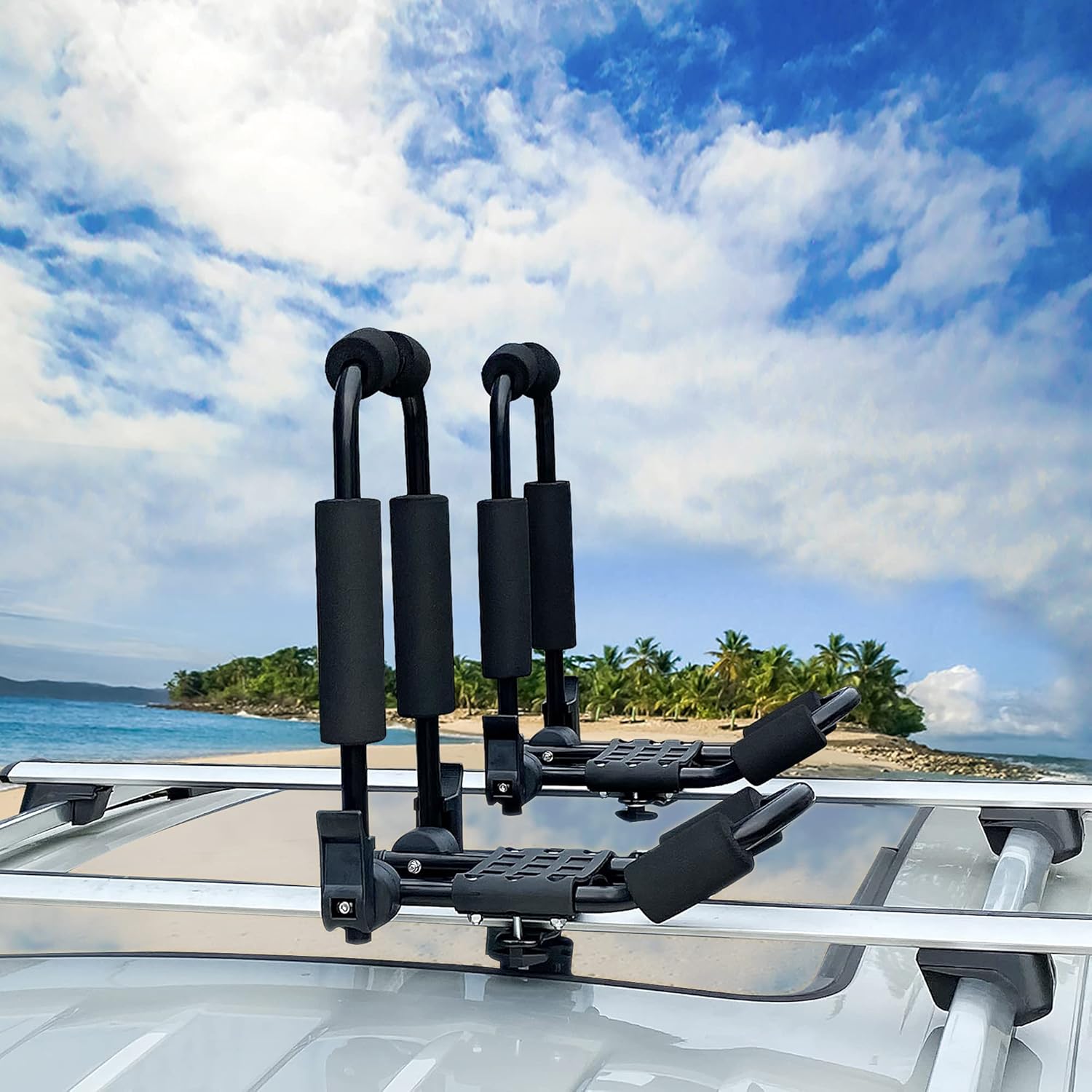 Bonsing Kayak Roof Rack, J-Style Foldable and Universal Mounting Kayak Racks for Roof Rack Rooftop Kayak Carrier for SUV Cars Pack of 2