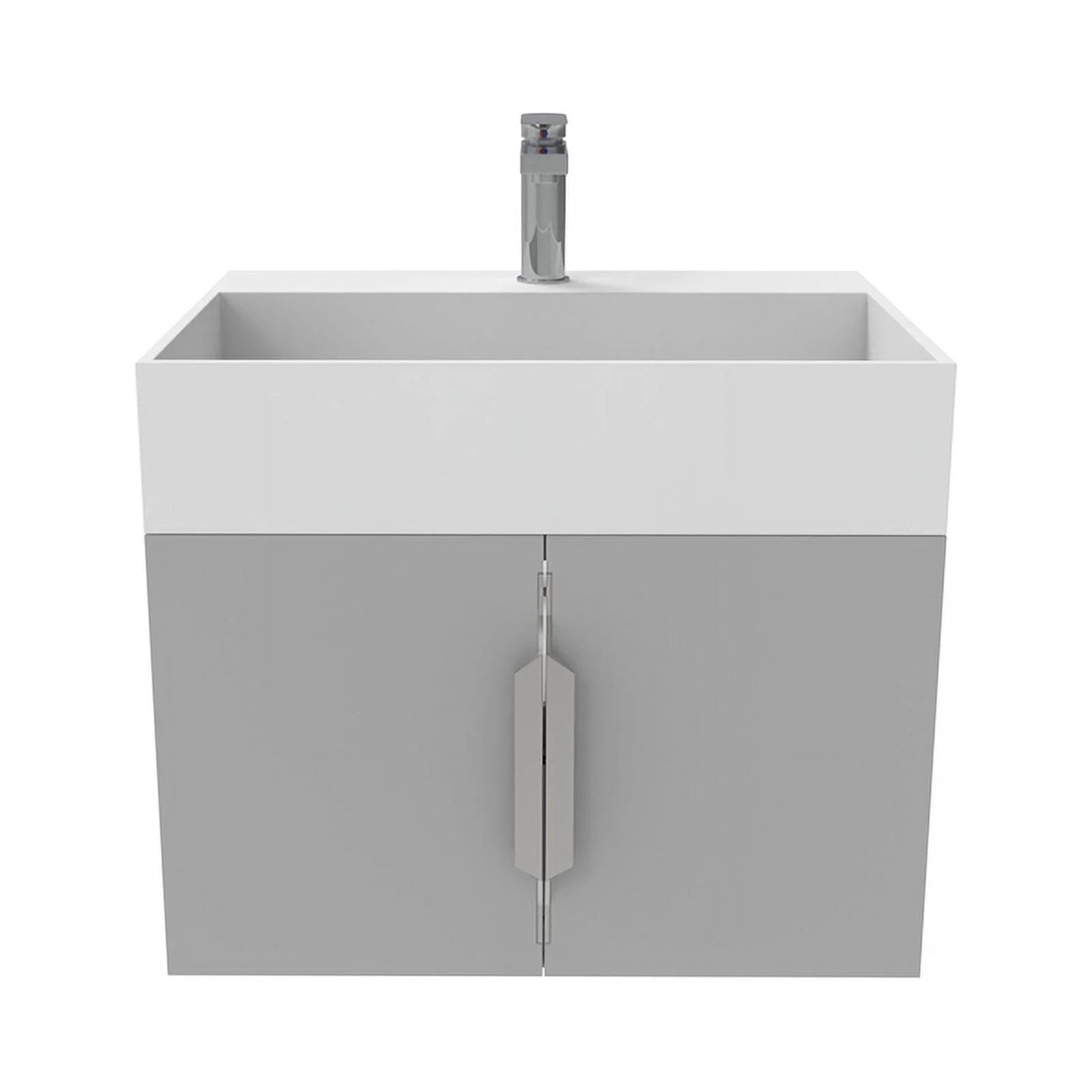 Pemberly Row 36" Gray Wood Floating Vanity w/ White Top & Brushed Nickel Trim