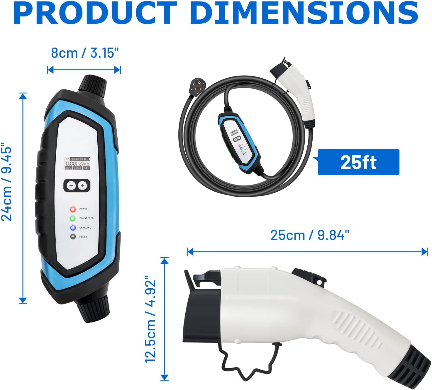 BougeRV Level 2 EV Charger, 240V 32Amp 25 Feet Charging Cable with NEMA14-50 Plug, Portable EVSE Electric Vehicle Charger