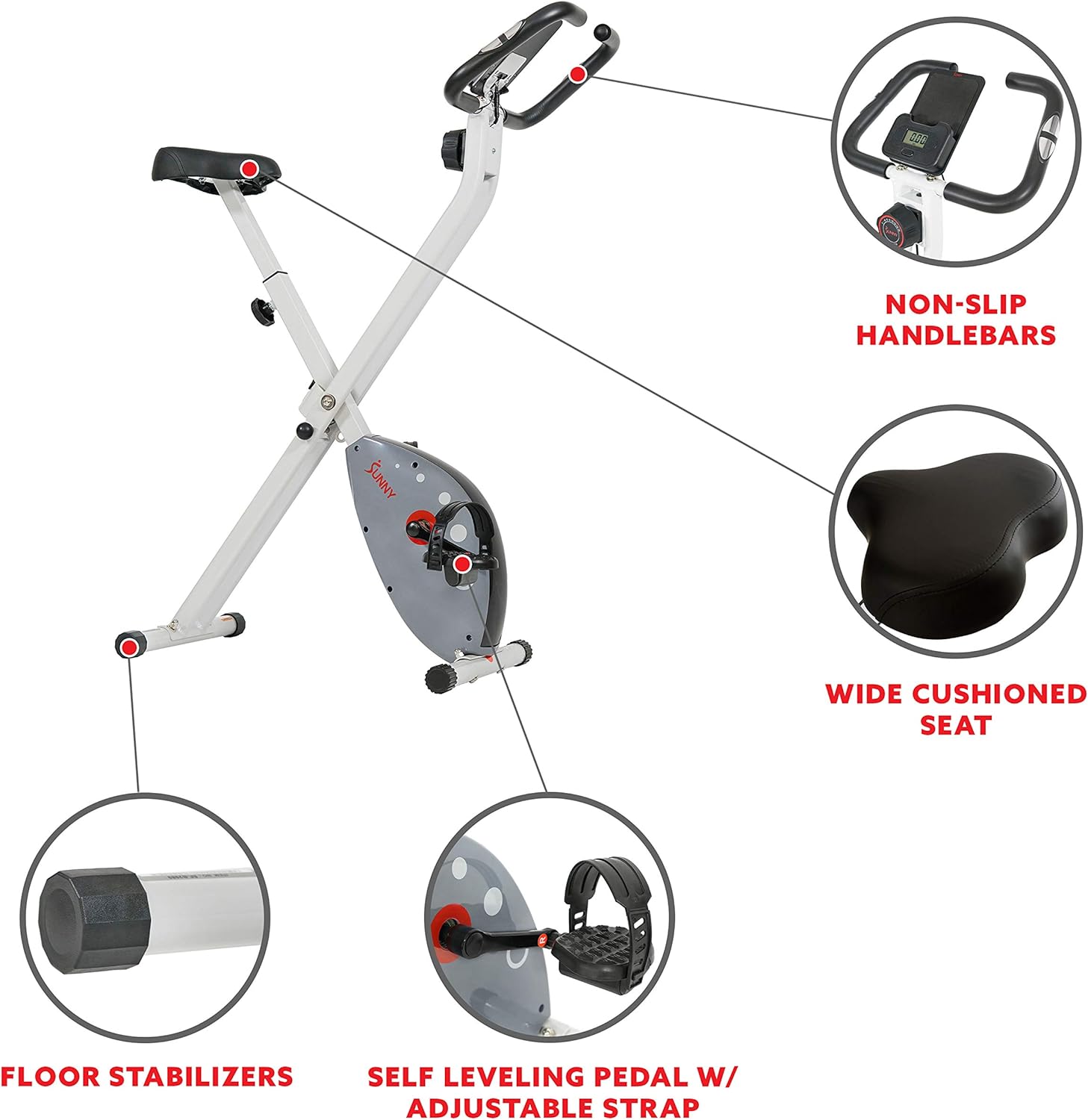 Sunny Health & Fitness Magnetic Foldable Exercise Bike - SF-B2989, grey
