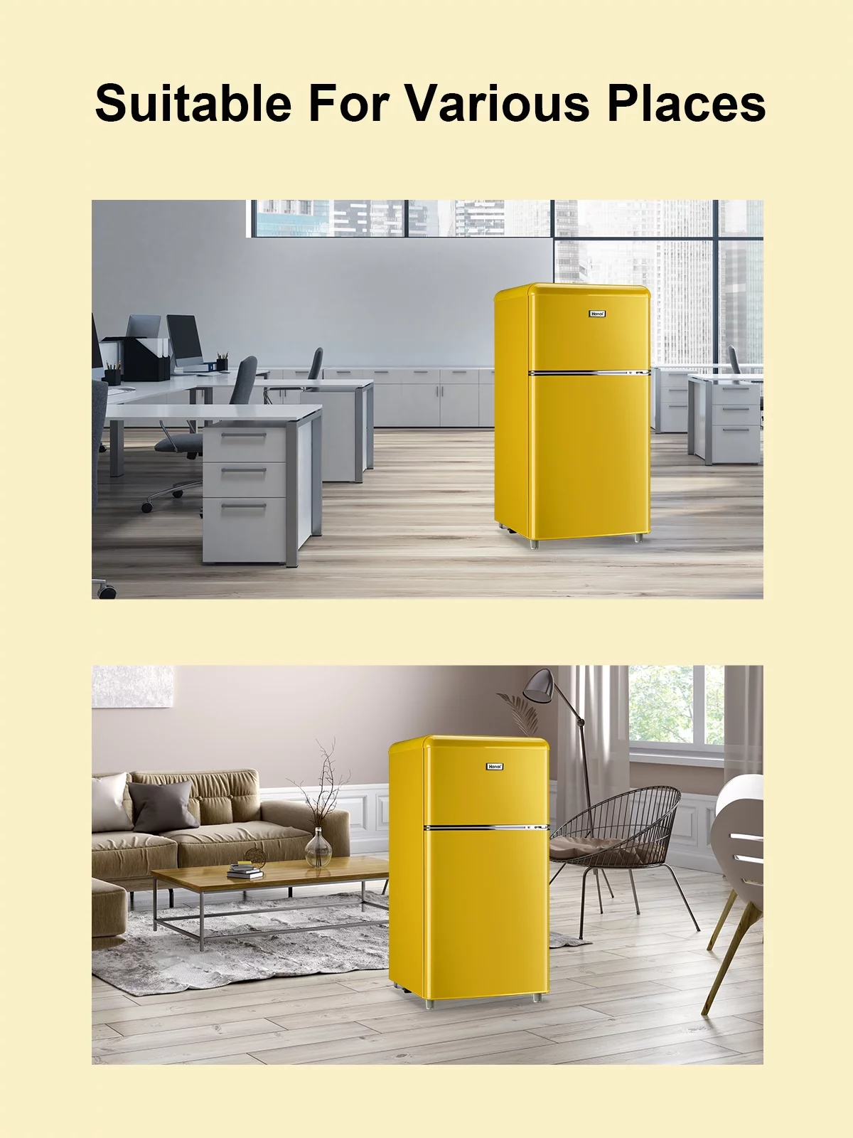 Compact Refrigerator Mini Fridge with Freezer, 3.2 Cubic Feet Retro Dual Door Small Refrigerator by WANAI with 7 Temp Modes, LED Lights, Removable Shelves, Ideal for Bedroom, Dorm, Office, Apartment