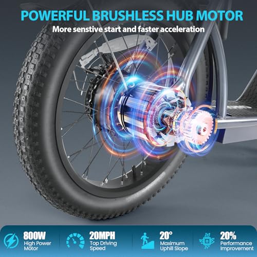 Caroma Peak 800W Foldable Electric Scooter Adults, 20" Fat Tire Electric Bike with 48V Battery, Up to 30Miles & 20MPH, Adult Electric Bicycles for Commuting with Basket&Adjustable Seat