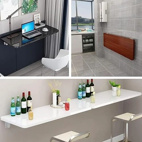 RUNFAYBIU Laundry Floating   Wood Wall Mounted Table  Bracket Heavy Duty  Drop Leaf Dining Stable Sturdy Table Small Wooden Desk Wall Table for Kitchen Laundry Office Room Restaurant Home
