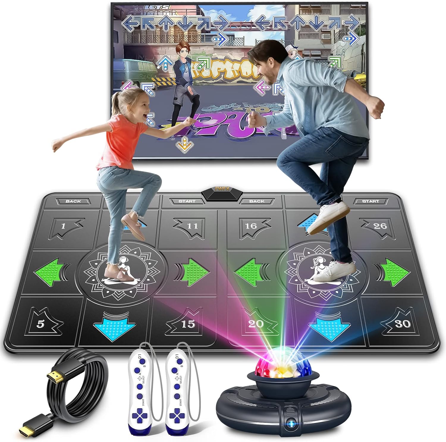 FWFX Electronic Dance Mats - Exercise Fitness Non-Slip Dance Pad Game for TV, Dance Mat Double Game for Kids Adults, HDMI Wireless Musical Dancing Mat with HD Camera, for Girls Boys