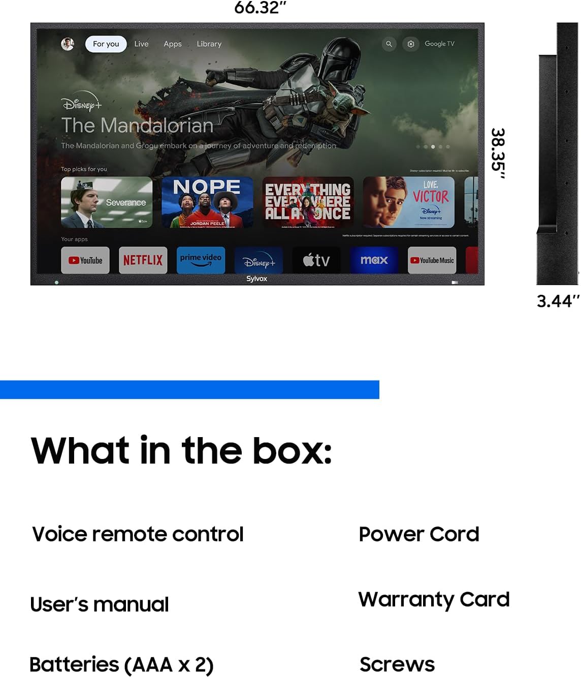 SYLVOX Full Sun Outdoor TV, 75'' QLED Smart TV, IP55 Waterproof, Dolby Vision HDR, Voice Remote,2000nits Weatherproof Television, Chromecast Built-in for Full Sun Area(Pool Pro QLED 2.0)