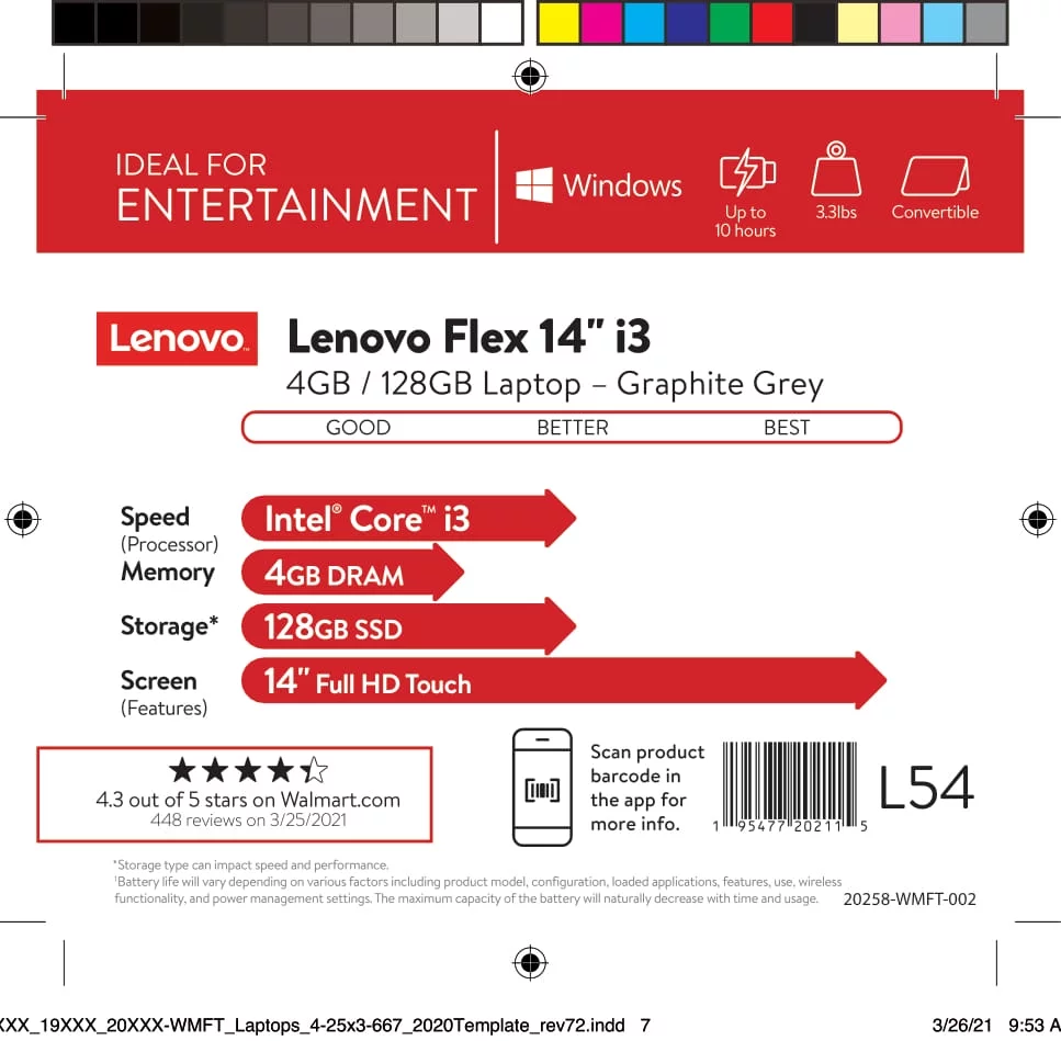Lenovo Ideapad Flex 5i 14" FHD 2-in-1 Touchscreen Laptop, Intel Core i3, 4GB RAM, 128GB SSD, Graphite Gray, Windows 10, 82HS007CUS