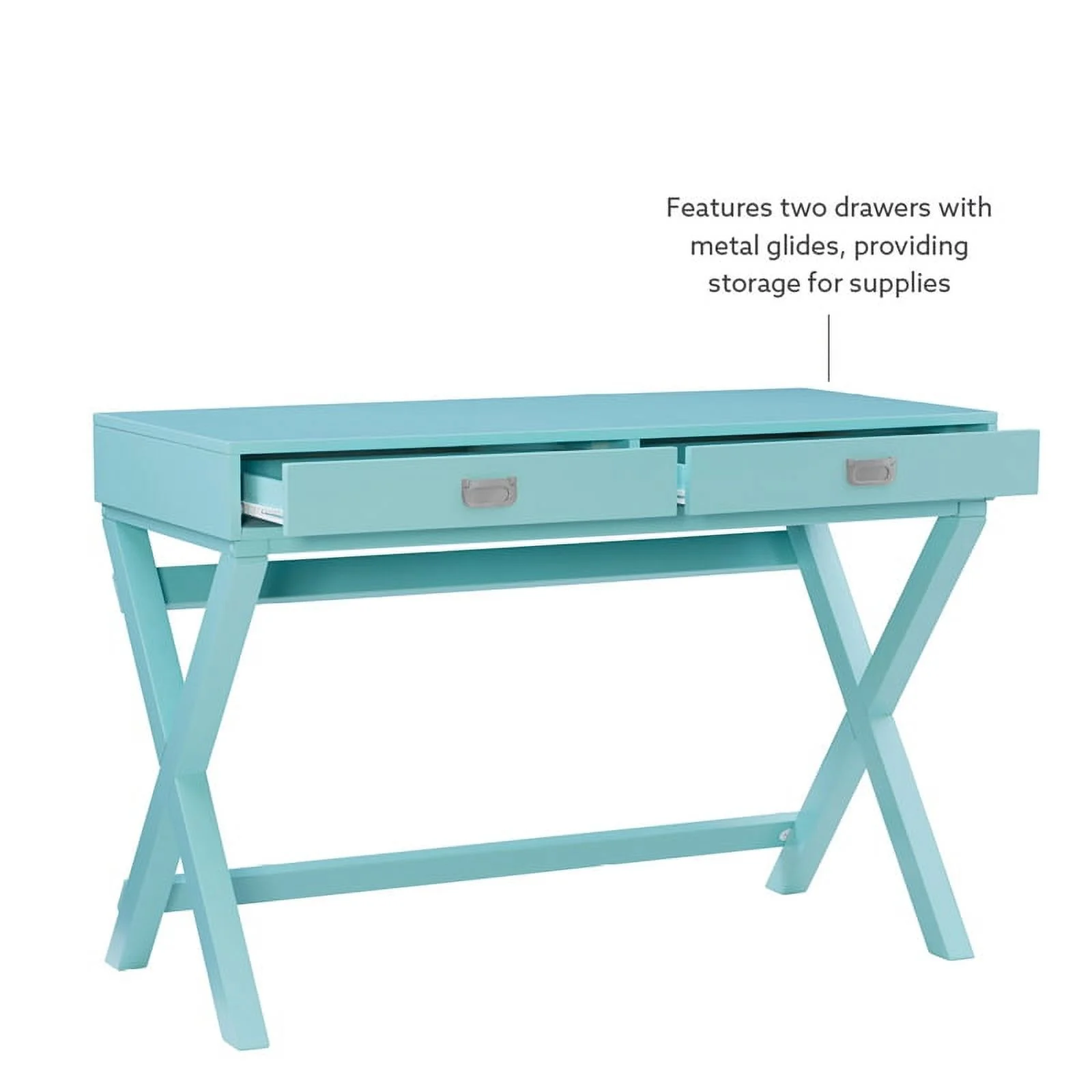 Linon Peggy Wood Two Drawer Writing Desk in Blue