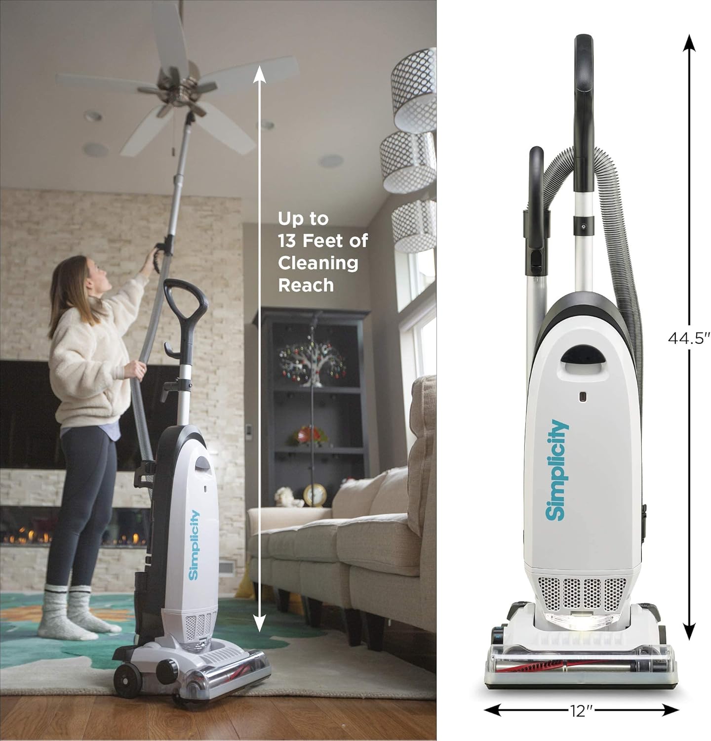 Simplicity Vacuums Allergy Upright Bagged Vacuum Cleaner and Pet Hair Remover Upholstery Tool Bundle, Lightweight Vacuum Cleaner for Floor and Carpet, Certified HEPA Filter and Bag Included