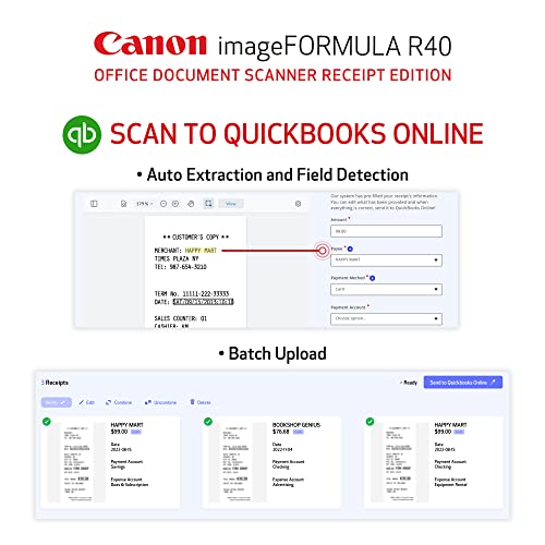 Canon imageFORMULA R40 - Office Document Scanner, Windows and Mac, Duplex Scanning, Easy Setup, Scans a Wide Variety of Documents, Scans to Cloud