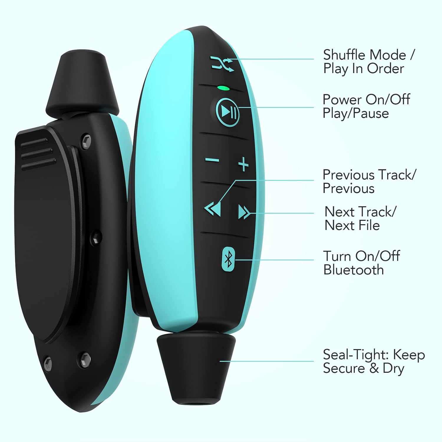 Swimming MP3 Player with Clip, AGPTEK S19 8GB IPX8 100% Waterproof Music Player with Bluetooth and Underwater Headphones for Swimming, Running, Watersports Pack of 2