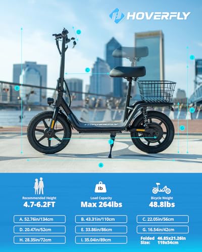 Hoverfly 14" Electric Scooter with Seat Adult, 550W/750W Peak Motor, 18.6/25 Miles Range, 15.5/22Mph Max Speed, Height-Adjustable Comfort Seat, Commuter Escooter with Carry Basket&Accessories