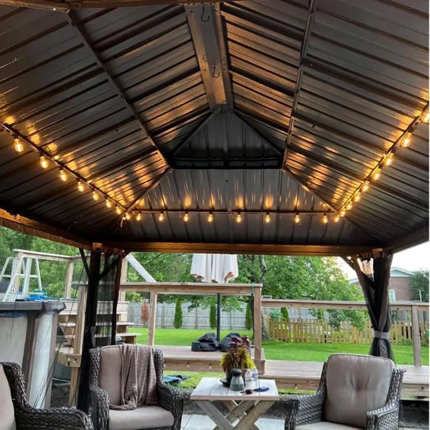 Domi Outdoor living10x10x9.5ft Hardtop Gazebo Double Roof Canopy Metal,w/Galvanized Steel,Curtain&Netting,Permanent Gazebo Pavilion