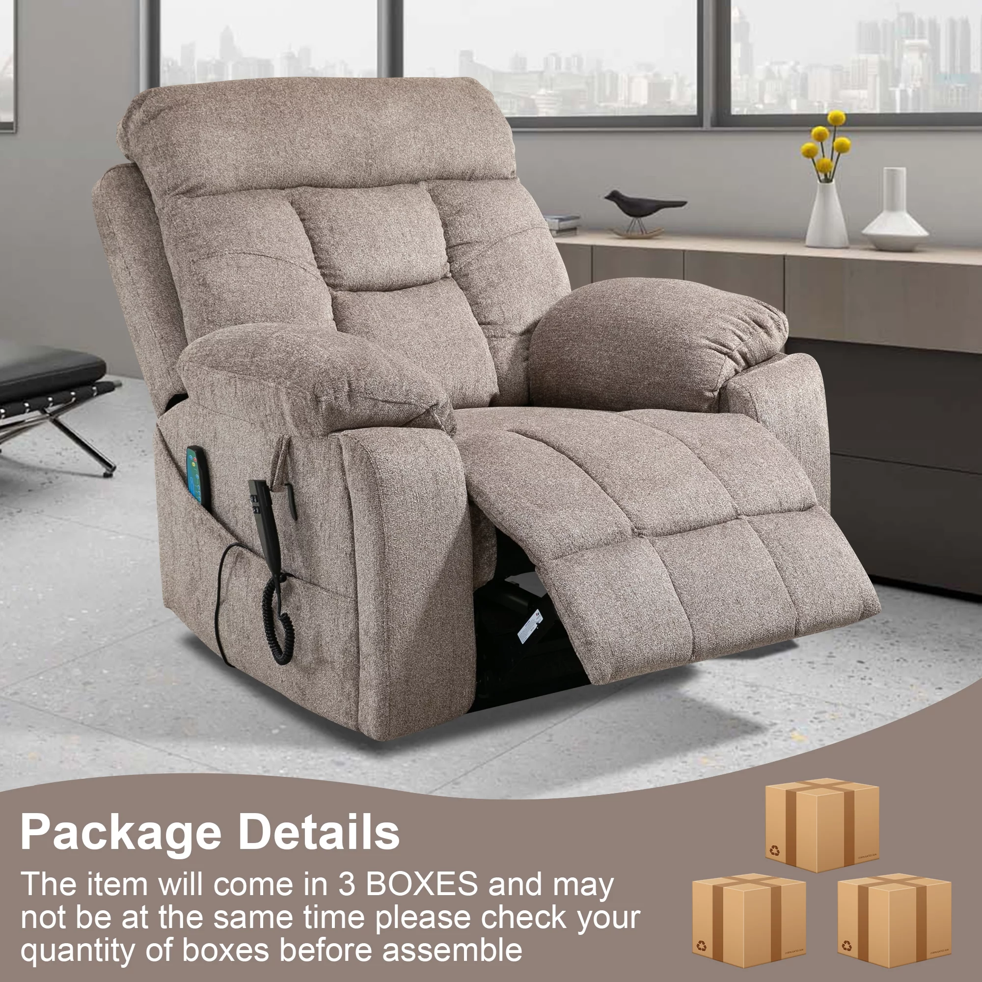 Dual Motor Power Lift Recliner Chair with Massage and Heat for Elderly People,Oversized Recliners Chair for Big Tall men,Infinite Position, 180 Degrees,Cup Holders,Side Pocket,Fabric,350 lbs
