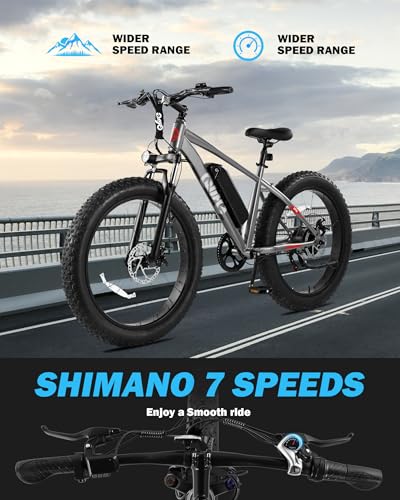 Racer Plus Adult Electric Bicycle, Peak 1000W Motor Electric Bike for Adults, Up to 28MPH 65Miles, 26x4.0 Fat Tire Electric Mountain Bike with 48V 13AH Battery, 7 Speed Front Suspension E Bike