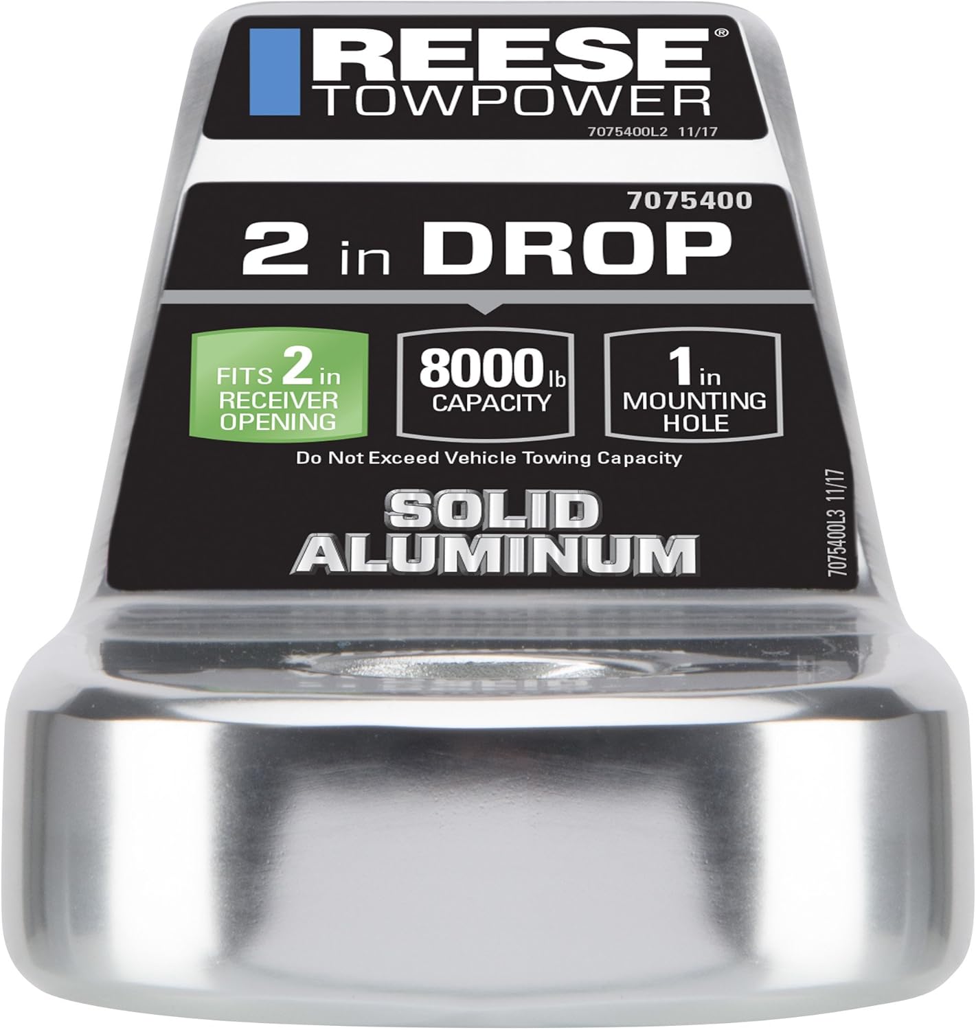 Reese Towpower 7075400 Solid Forged Aluminum Ball Mount with 2" Drop - 8, 000 lbs. GTW Capacity, 1 Pack