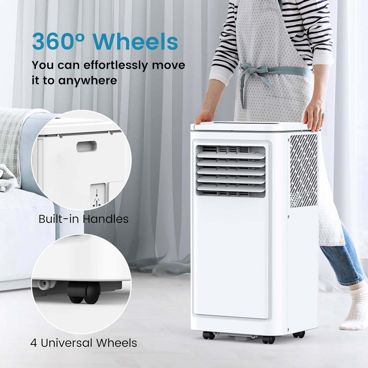 COWSAR 8,000 BTU Portable Air Conditioners Cools Up to 350 Sq.Ft, Portable AC Unit with Remote, Built-in Cool, Dehumidifier, Fan, Sleep Modes, Room Air Conditioners with LED Display/Installation Kits
