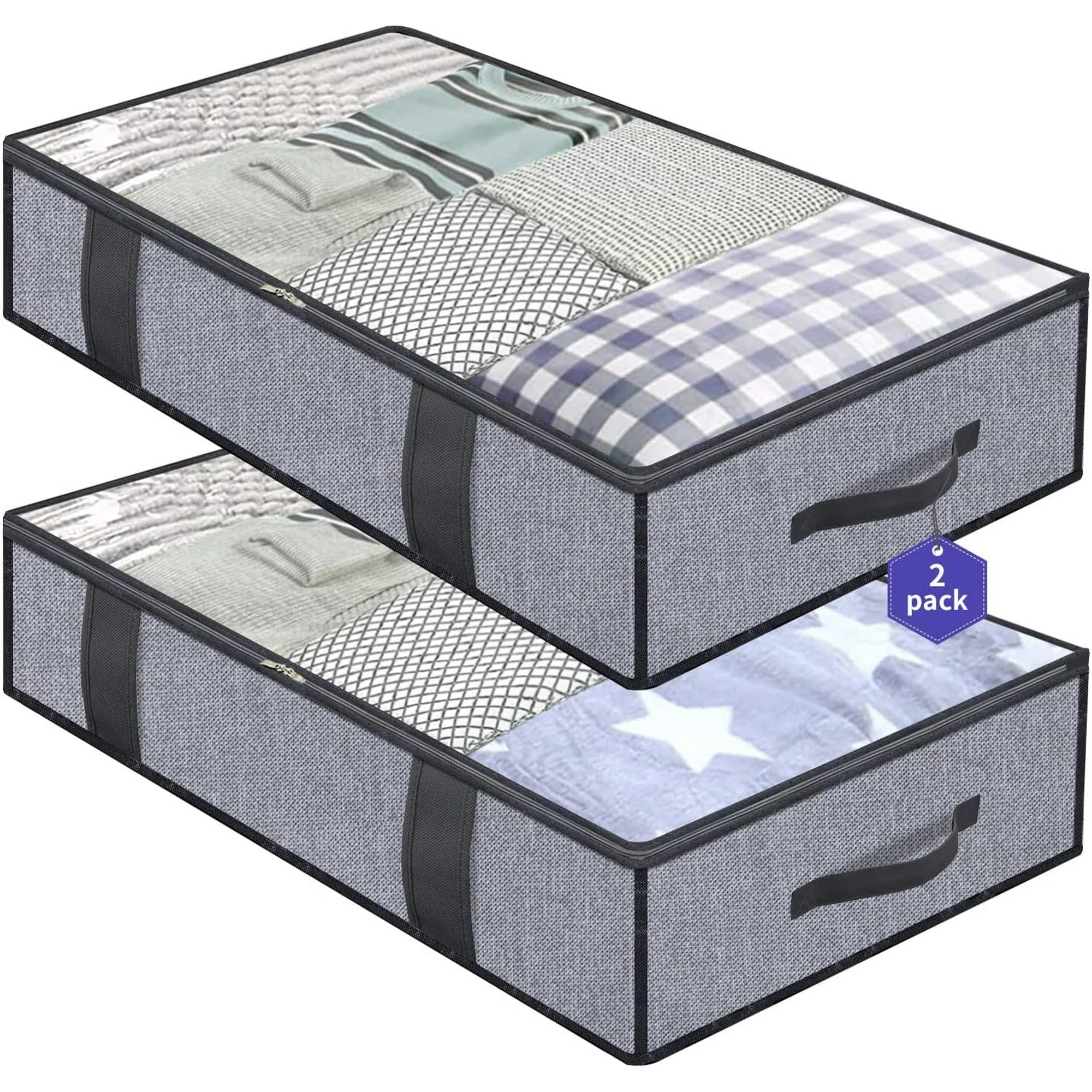 Foldable Underbed Bags - Blankets Clothes Comforters Storage Bag Breathable Zippered Organizer for Bedroom with Clear Window