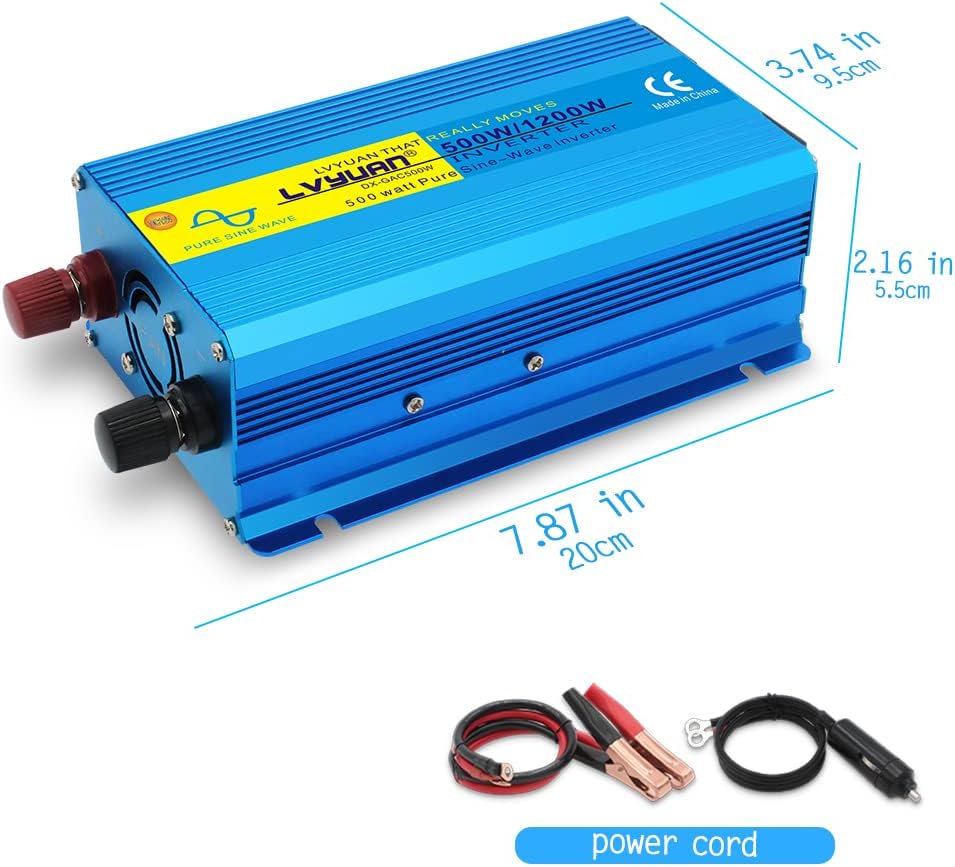 LVYUAN Pure Sine Wave Inverter 1600 Watts Inverter 12V to 110V DC to AC with Remote Controller, LCD Display 4 AC Sockets and 4 USB Ports for Car Truck Solar Power (PSW1600W-GREEN)