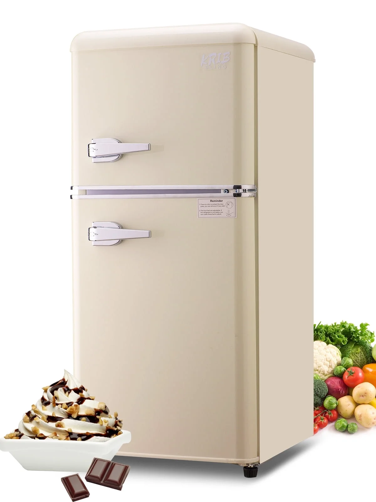 KRIB BLING 3.5 Cu.ft Mini Fridge with 7 Level Thermostat, Compact Refrigerator with Freezer on Top, Ideal for Dorm, Office, Cream