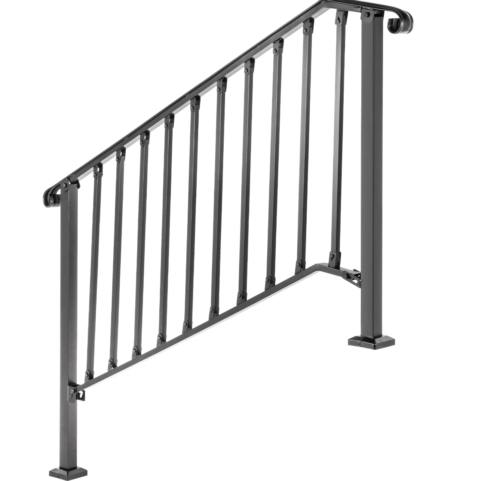 SKYSHALO Handrail Picket #4 Fits 4 or 5 steps Matte Black Stair Rail Wrought Iron Handrail with Installation Kit Hand Rails for Outdoor Steps - Curated Treasures Market