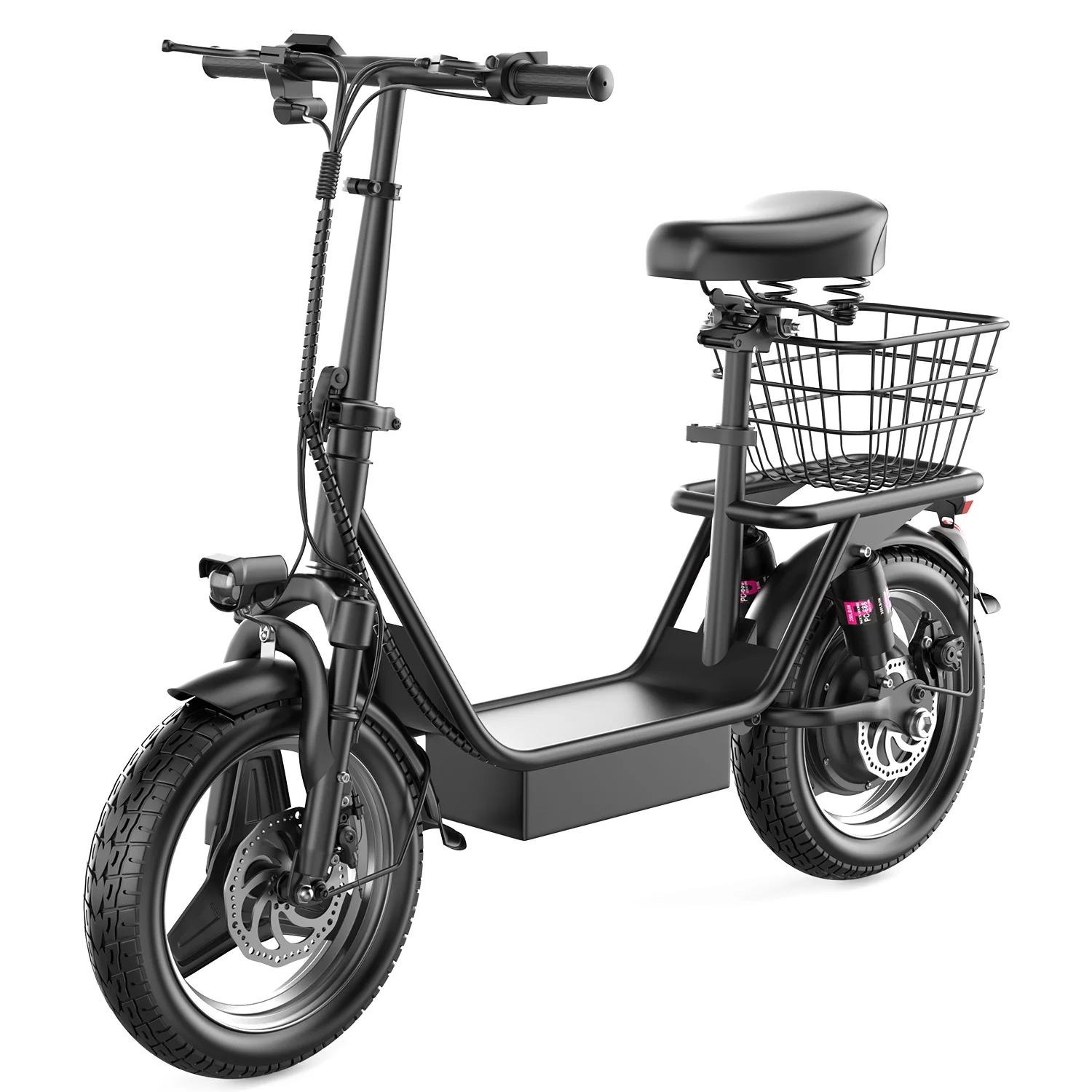 K10 Electric Scooter with Seat, 650W Peak Motor, 14" Tire, 48V 15AH Electric Scooter Adults, 25MPH 30Miles Range Folding E Scooter for Adults Commuting Travel (with Rear Basket)