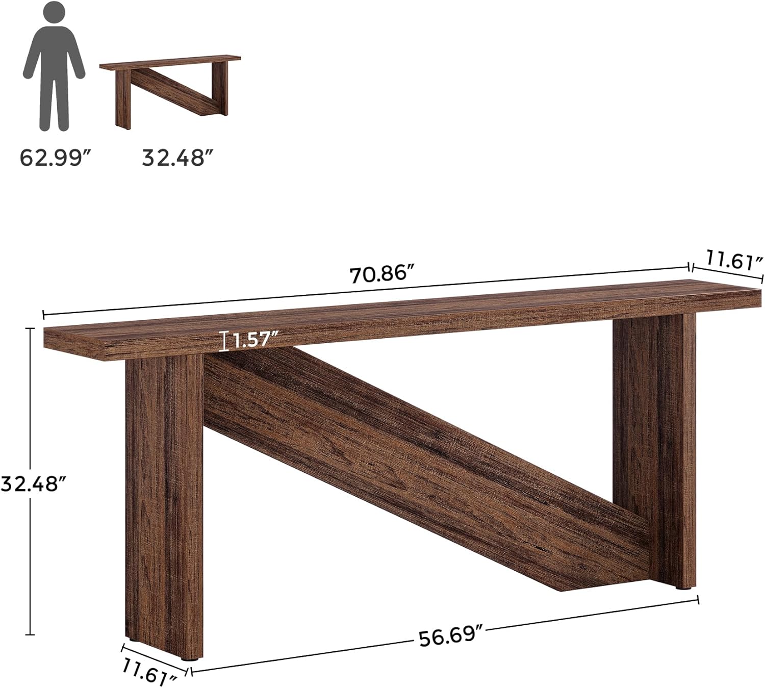 Console Table with LED Lights, 70.86" Long Sofa Table Behind Couch, Narrow Wood Entryway Table, Farmhouse Foyer Table, Industrial Console Table for Entryway, Living Room, Hallway, Rustic Brown