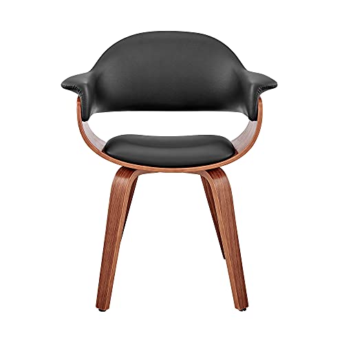 Armen Living Adalyn Faux Leather and Wood Dining Room Accent Chair, Cream/Walnut 19D x 25W x 30H in