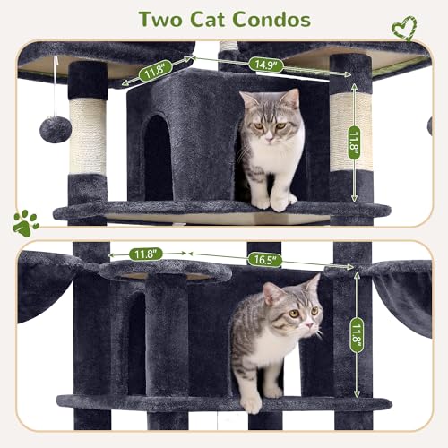 Globlazer Big Cat Tower for Indoor Cats, 80inch Cat Tower for Multiple Adult Cats XXL Cat Tree with Scratching Post, Hammock, 3 Perches, 2 Condos, 2 Hanging Basket, F80, Light Grey