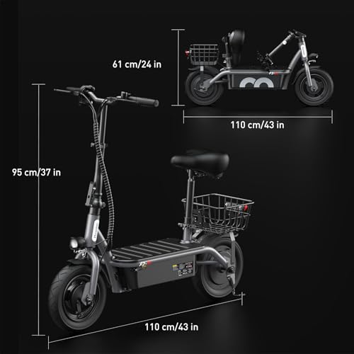 iScooter Electric Scooter with Seat, 37/21 Miles Long Range & 28/19/15.6 MPH Top Speed, 14"/12"/10" Pneumatic Tire, Height Adjustable Seat & Handlebar, Dual Suspensions Commuting Scooter with Basket