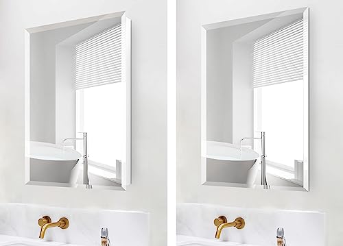 14"x24" Bathroom Medicine Cabinet with Mirror, Rectangular Beveled Frameless Mirror Cabinet,Wall Mounted Cabinet for Bathroom Toilet Kitchen,Recess or Surface Mount Installation