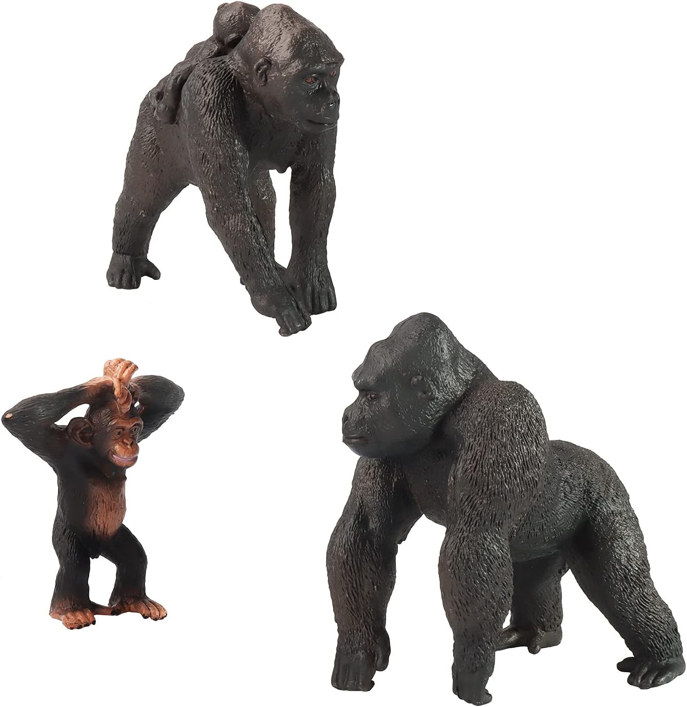 3 Pieces Chimpanzees and Gorilla Figure Realistic Plastic Figurine Monkey Figure Vivid African Jungle Animals Set Orangutan Monkey Family