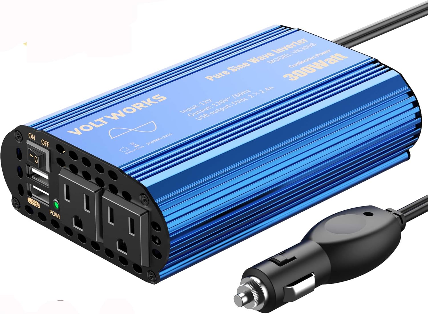 VOLTWORKS 600 Watts Pure Sine Wave Power Inverter 600w DC 12V to AC 110V 120V with Dual 2.4A USB Port & LCD Display Two AC Outlets for Car Truck RV