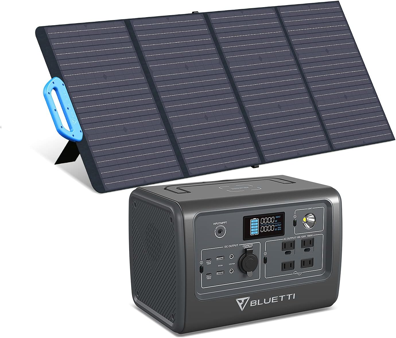 BLUETTI EB70S 716Wh/800W Portable Power Station with PV120 120W Foldable Solar Panel Included, LiFePO4 Battery Pack w/ 4 AC Outlets, Solar Generator for Outdoor Camping Home Vanlife Off Grid Emergency