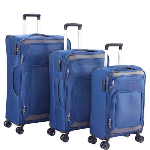 Softside Luggage Sets With Spinner Wheels, Softshell Lightweight Suitcase With Expandable And TSA Lock, 3pcs Set (blue)