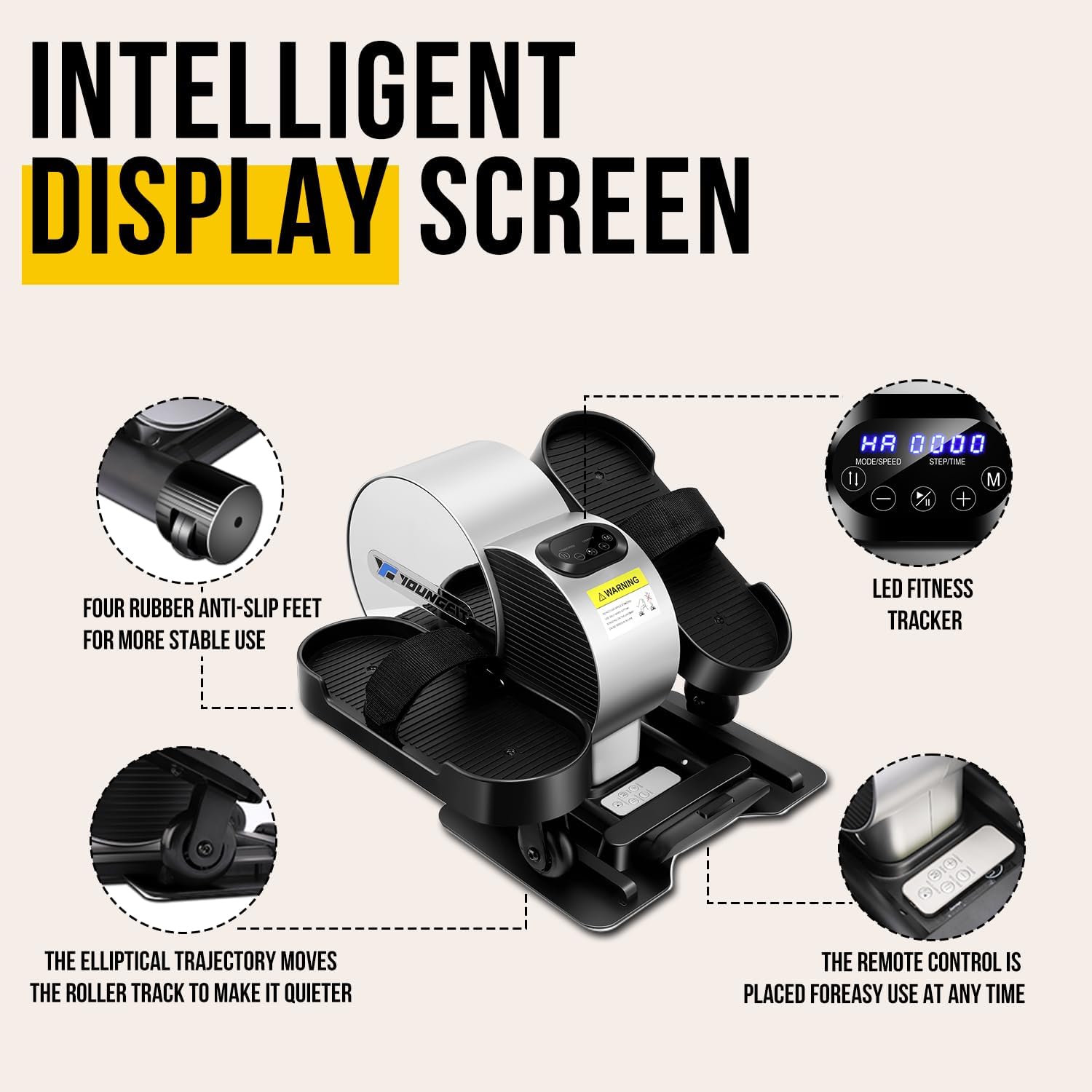 Under Desk Elliptical - Portable and Quiet Leg Exerciser While Sitting for Seniors with Remote and App Control, LCD Display, Electric Seated Pedal Ellipse Machine for Home, Office