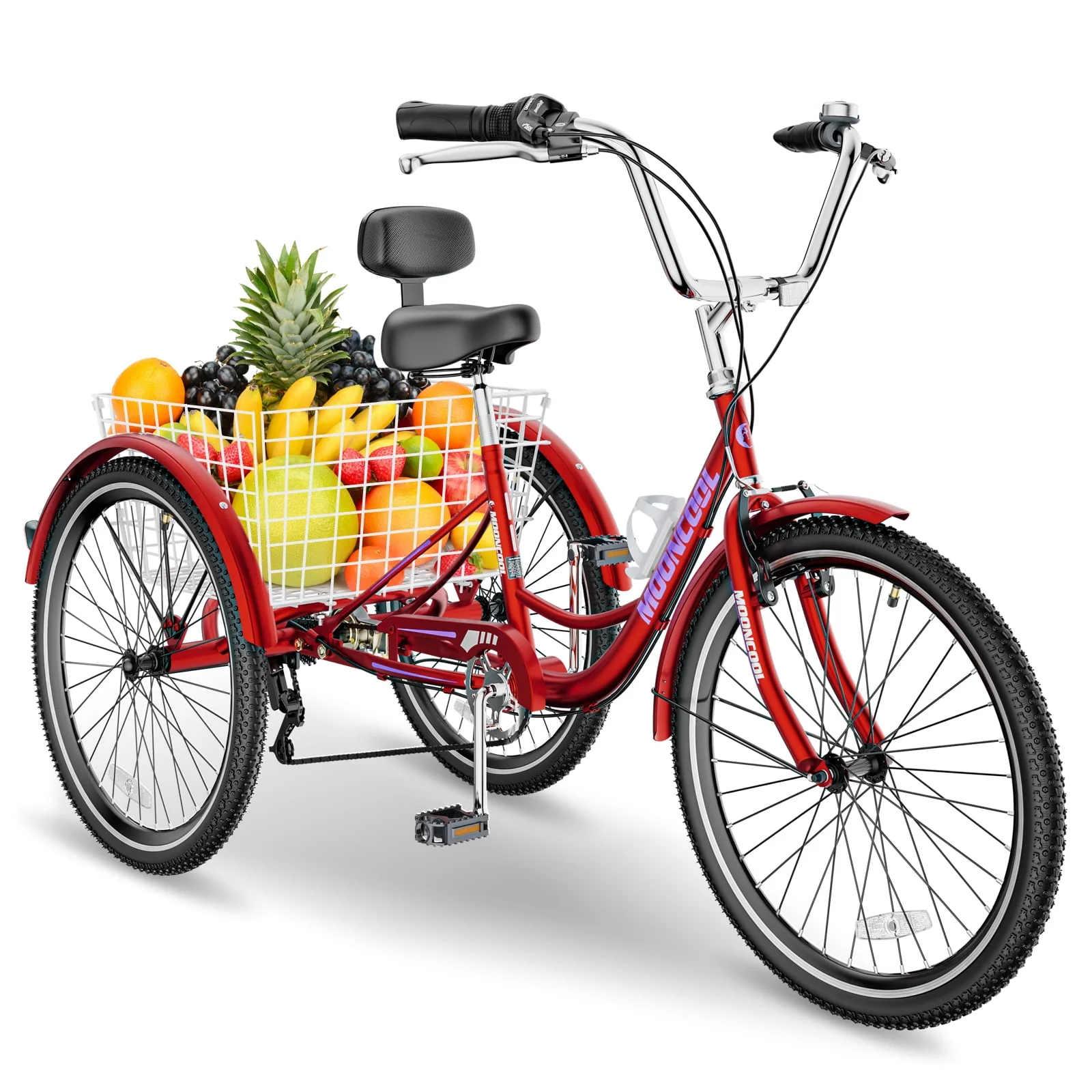 FICISOG 26 Adult Tricycle, 3 Wheel 7 Speed Bikes,450lbs Capacity Cruise Trike with Shopping Basket
