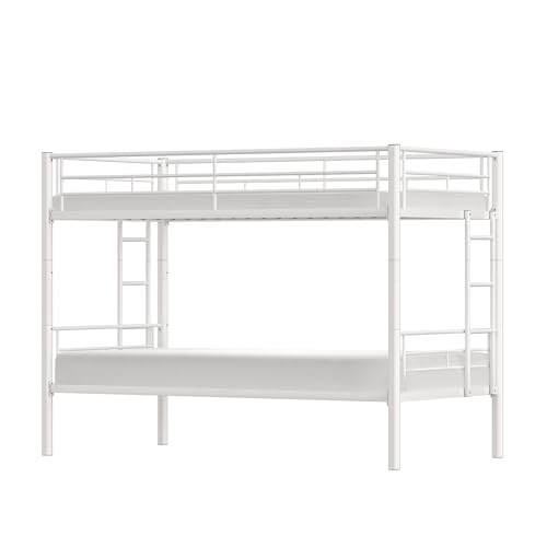 VECELO Metal Loft Bed Twin Size, Heavy Duty Bedframe with Removable Ladder and Safety Guardrail, Space-Saving, Noise Free, No Box Spring Needed, Off White