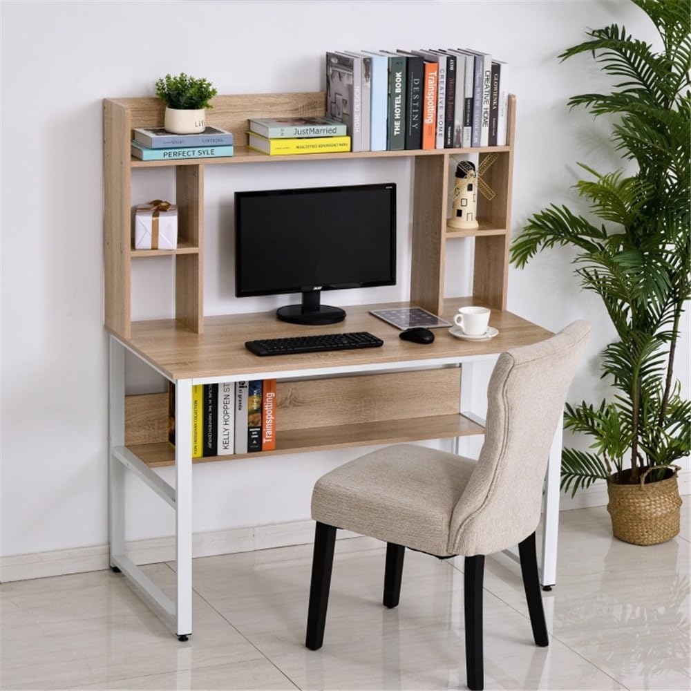 Computer Desk with Hutch, Home Office Desk with Bookshelf, Writing Study Desk, Modern Computer Workstation PC Laptop Desk 47.25" L x 23.5" W x 55" H Office Desk, Home Office Desk with Storage Shelves