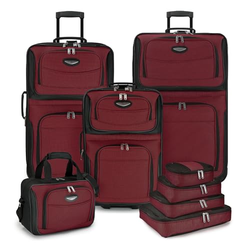 Travel Select Amsterdam 4-Piece Softside Expandable Luggage Set, Lightweight 2-Wheel Upright Suitcases, Travel Tote, Packing Cubes, Gray