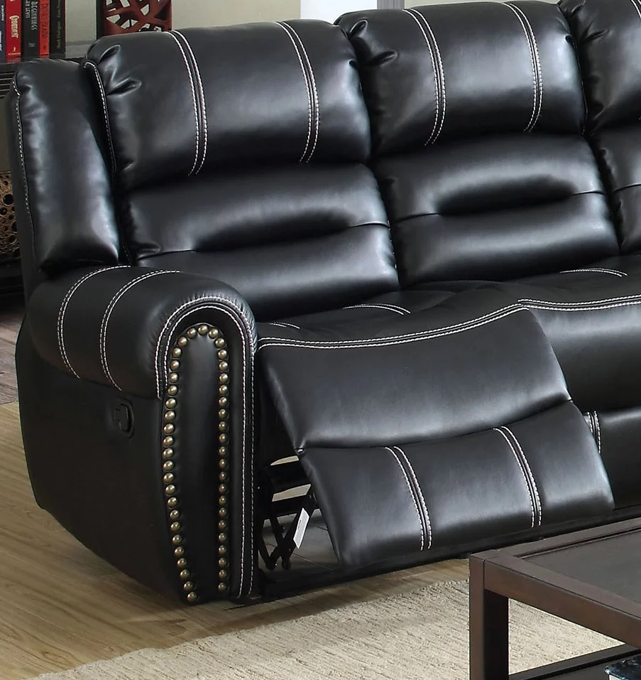 Black Leatherette Reclining Sofa And Loveseat 2pc Set Sofa Cushion Couch Nailheads Living Room Furniture Recliners