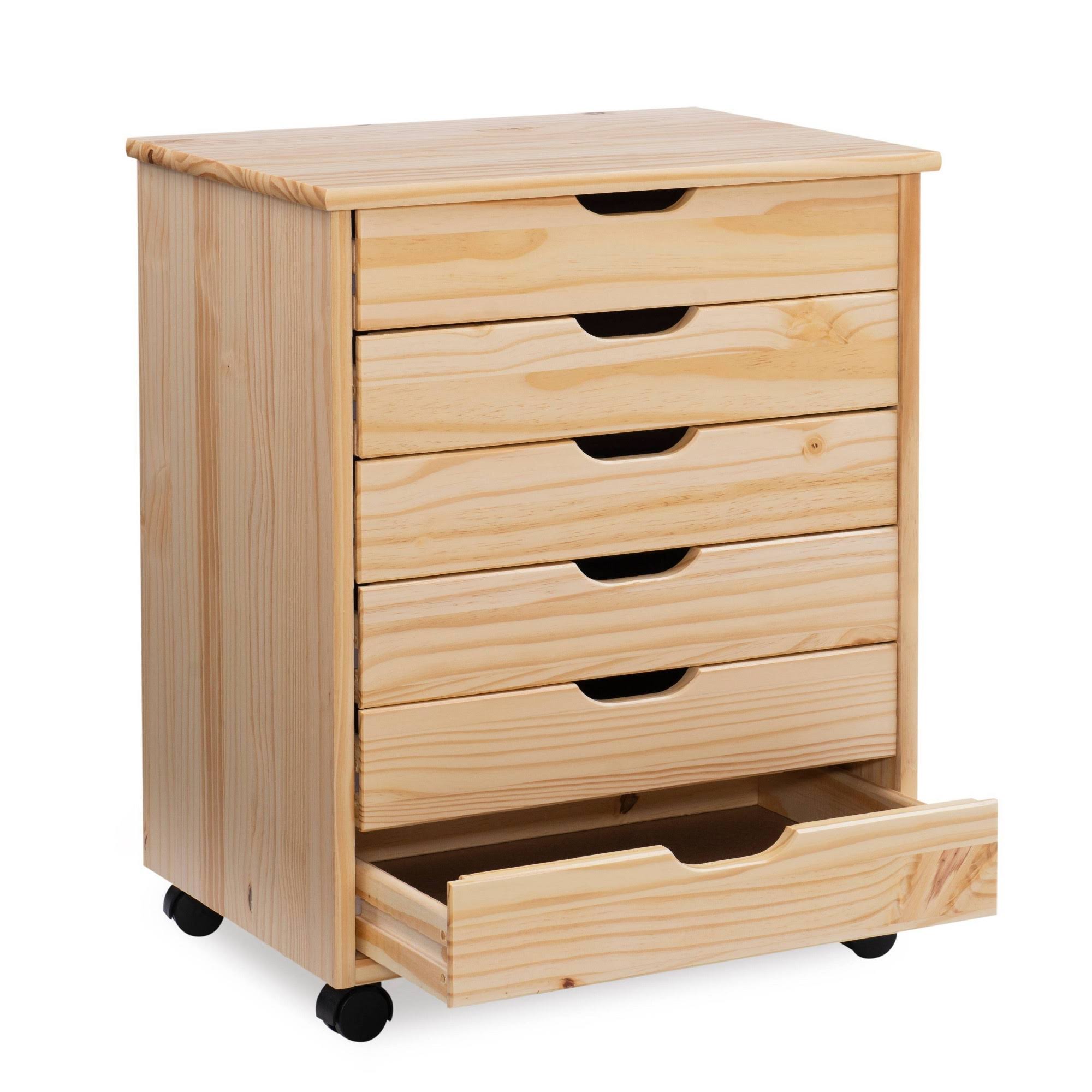 Cary Six Drawer Wide Roll Cart, Natural Linon