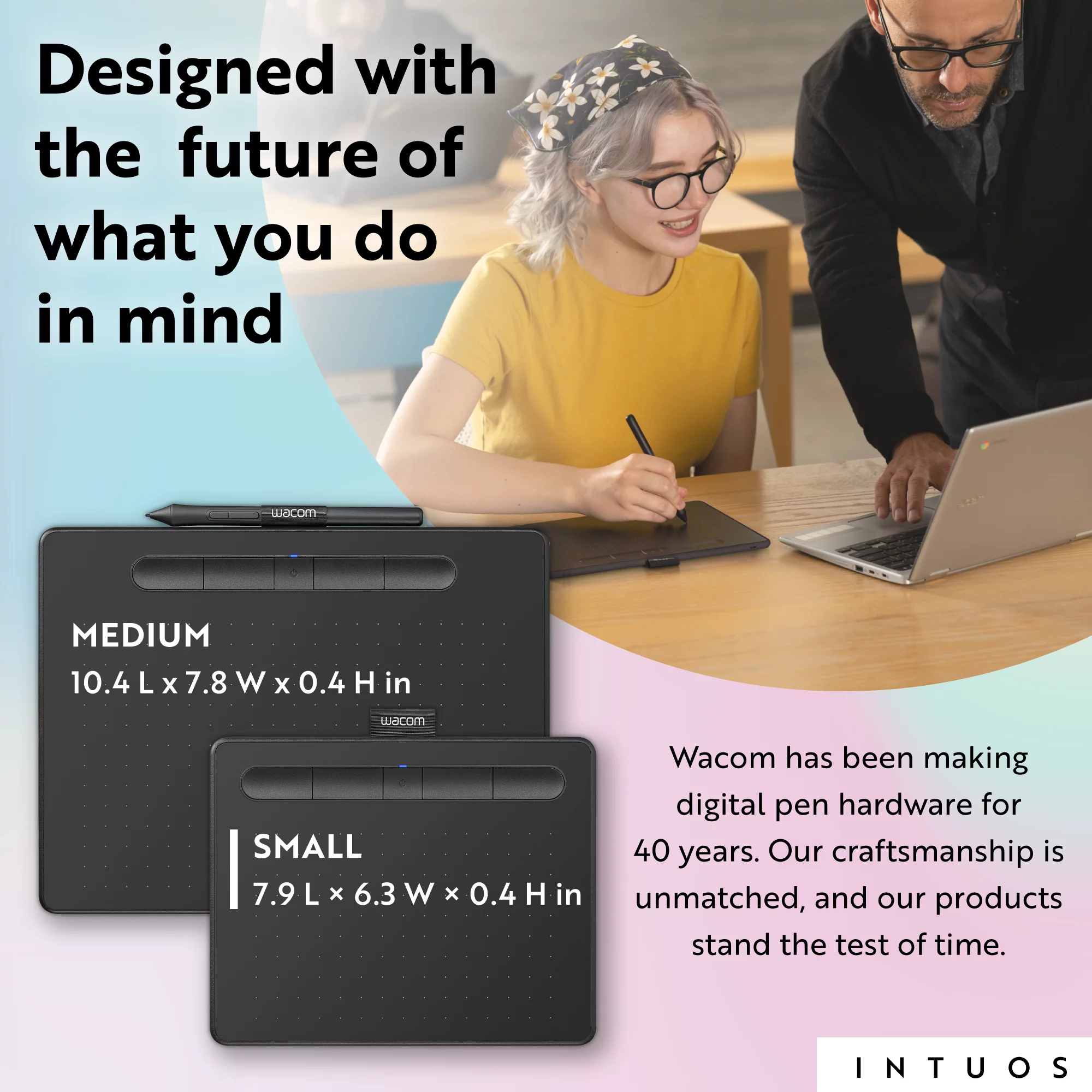 Wacom Intuos Wireless Graphics Drawing Tablet with 3 Bonus Software Included, 7.9" X 6.3", Black (CTL4100WLK0) Small (Wireless)